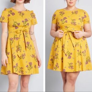 ModCloth Mustard Yellow Floral A-Line Dress NWT